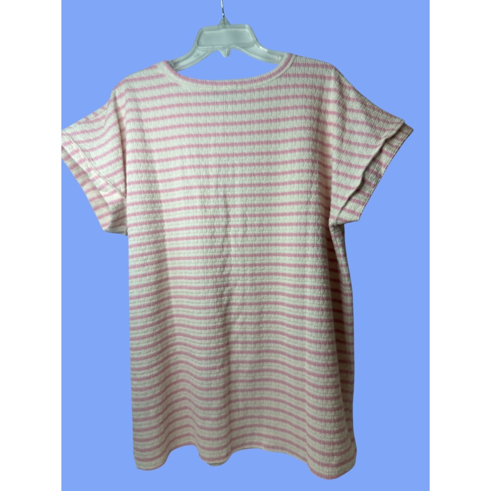 Heimish USA Pink White Striped Henley Top 2XL Plus Size Textured Short Sleeve - Picture 2 of 6
